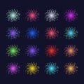 Realistic Detailed 3d Color Light Fireworks Animation Set. Vector Royalty Free Stock Photo