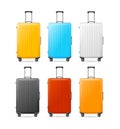 Realistic Detailed 3d Different Bright Color Empty Suitcase Set. Vector