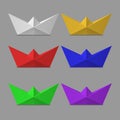 Realistic Detailed 3d Different Color Folded Paper Boat Set. Vector