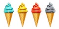 Realistic Detailed 3d Different Color Ice Cream Cone Set. Vector Royalty Free Stock Photo