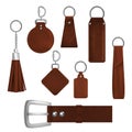 Realistic Detailed 3d Different Decorative Pendant Leather Tassels Set. Vector Royalty Free Stock Photo