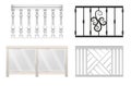 Realistic Detailed 3d Different Fence Rail Set. Vector