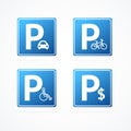 Realistic Detailed 3d Different Parking Signs Set. Vector