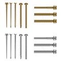 Realistic Detailed 3d Different Steel Brass Bolts Set. Vector