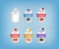 Realistic Detailed 3d Different Taste Yogurt with Spoon Set. Vector