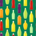 Realistic Detailed 3d Different Types Juice Bottle Glass Seamless Pattern Background. Vector Royalty Free Stock Photo