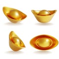 Realistic Detailed 3d Different Yuan Bao Chinese Gold Set. Vector