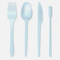 Realistic Detailed 3d Disposable White Plastic Cutlery Set Include of Spoon, Knife and Fork for Picnic. Vector Royalty Free Stock Photo