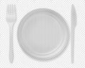 Realistic Detailed 3d Disposable White Plastic Cutlery Set Include of Spoon, Knife and Fork for Picnic. Vector Royalty Free Stock Photo