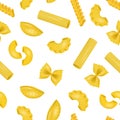 Realistic Detailed 3d Dry Macaroni of Various Pasta Seamless Pattern Background. Vector