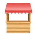 Realistic Detailed 3d Empty Wooden Market Stall with Red Roof Awning. Vector