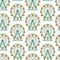 Realistic Detailed 3d Ferris Wheel Attraction Seamless Pattern Background. Vector