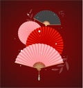 Realistic Detailed 3d Folding Asian Hand Fans Set. Vector Royalty Free Stock Photo