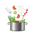 Realistic Detailed 3d Food Ingredients Fly Pot. Vector