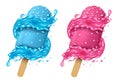 Realistic Detailed 3d Fruit Sorbet Ice Cream and Splashes Set. Vector