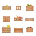 Realistic Detailed 3d Fruits Vegetables Wooden Box Set. Vector Royalty Free Stock Photo