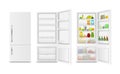 Realistic Detailed 3d Full and Empty Fridge. Vector