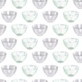 Realistic Detailed 3d Glass and Ceramic Bowl Seamless Pattern Background. Vector Royalty Free Stock Photo