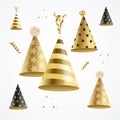 Realistic Detailed 3d Gold Hat Party Holiday Concept. Vector