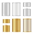 Realistic Detailed 3d Gold and Metal Tin Can Set. Vector Royalty Free Stock Photo