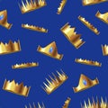 Realistic Detailed 3d Golden Crown Seamless Pattern Background. Vector Royalty Free Stock Photo