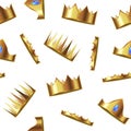 Realistic Detailed 3d Golden Crown Seamless Pattern Background. Vector Royalty Free Stock Photo