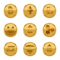 Realistic Detailed 3d Golden Cryptocurrency Icons Set. Vector