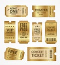 Realistic Detailed 3d Golden Tickets Set. Vector