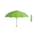 Realistic Detailed 3d Green Umbrella Set Open and Closed View. Vector