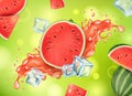 Realistic Detailed 3d Half Fresh Watermelon with Splash Juice Freshness Drink Concept Background. Vector Royalty Free Stock Photo