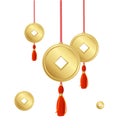 Realistic Detailed 3d Hanging Asian Lucky Coins with Tassels Good Luck Concept. Vector Royalty Free Stock Photo