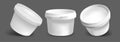 Realistic Detailed 3d Ice Cream Buckets Set. Vector