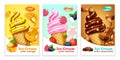 Realistic Detailed 3d Ice Cream Cone Ads Banner Concept Poster Card Set. Vector Royalty Free Stock Photo