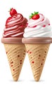 Realistic Detailed 3d Ice Cream Scoops Set Include of Strawberry, Vanilla and Chocolate. Vector illustration of Icecream, AI Royalty Free Stock Photo