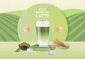 Realistic Detailed 3d Iced Matcha Latte Ads Banner Concept Poster Card. Vector