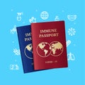 Realistic Detailed 3d Immune Passport and Thin Line Icons. Vector Royalty Free Stock Photo