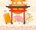 Realistic Detailed 3d Japan Travel and Tourism Concept Background. Vector Royalty Free Stock Photo