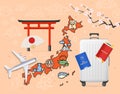 Realistic Detailed 3d Japan Travel and Tourism Concept Background. Vector Royalty Free Stock Photo