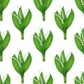 Realistic Detailed 3d Lilly of the Valley Seamless Pattern Background. Vector