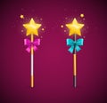 Realistic Detailed 3d Magic Wand Set. Vector