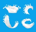 Realistic Detailed 3d Milk Splash Set. Vector Royalty Free Stock Photo