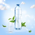 Realistic Detailed 3d Mineral Water Plastic Bottle and Glass. Vector Royalty Free Stock Photo