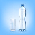 Realistic Detailed 3d Mineral Water Plastic Bottle and Glass. Vector Royalty Free Stock Photo