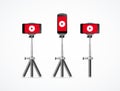 Realistic Detailed 3d Mobile Phone on Different Tripod Stand Set. Vector