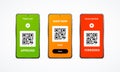 Realistic Detailed 3d Mobile Phone Screen with Qr Code Set. Vector