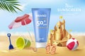 Realistic Detailed 3d New Sunscreen Ads Banner Concept Poster Card. Vector