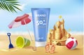 Realistic Detailed 3d New Sunscreen Water Resistant Sunblock for all Skin Types Concept Background. Vector