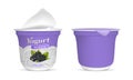 Realistic Detailed 3d Open Blackberry Yogurt Packaging Container and Empty Template Mockup Set. Vector
