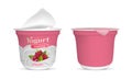 Realistic Detailed 3d Open Raspberry Yogurt Packaging Container and Empty Template Mockup Set. Vector