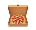 Realistic Detailed 3d Open View Package Box with Hot Pizza. Vector